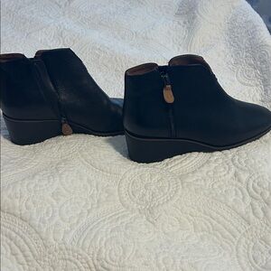 gentle souls Black Leather Wedge Ankle Booties